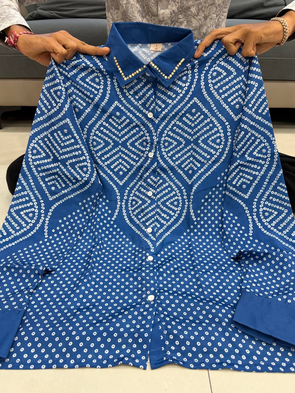 Premium Bandhani Print Crepe Satin Shirt for Women