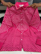 Premium Bandhani Print Crepe Satin Shirt for Women