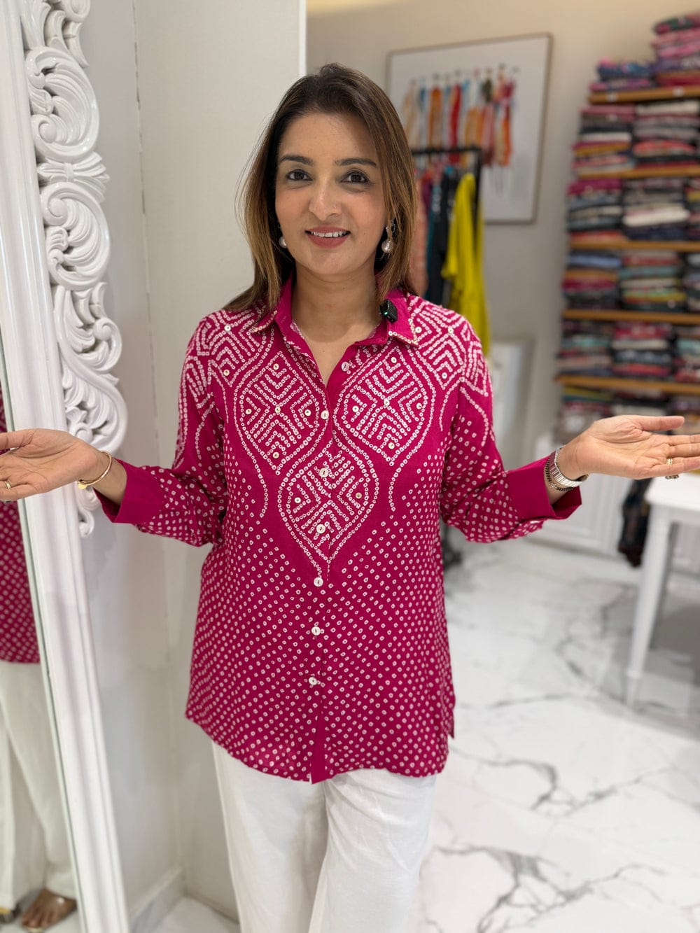 Bhandej Trend Print Crepe Satin Shirt for Women