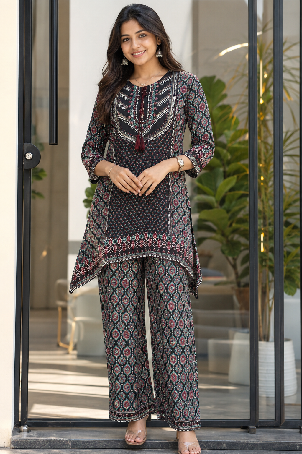 Black Designer Co-Ord Set for Women | Printed Kurti Palazzo Set Unity Designer