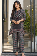 Black Designer Co-Ord Set for Women | Printed Kurti Palazzo Set Unity Designer