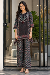 Black Printed Pure Natural Crepe Co-Ord Set for Women