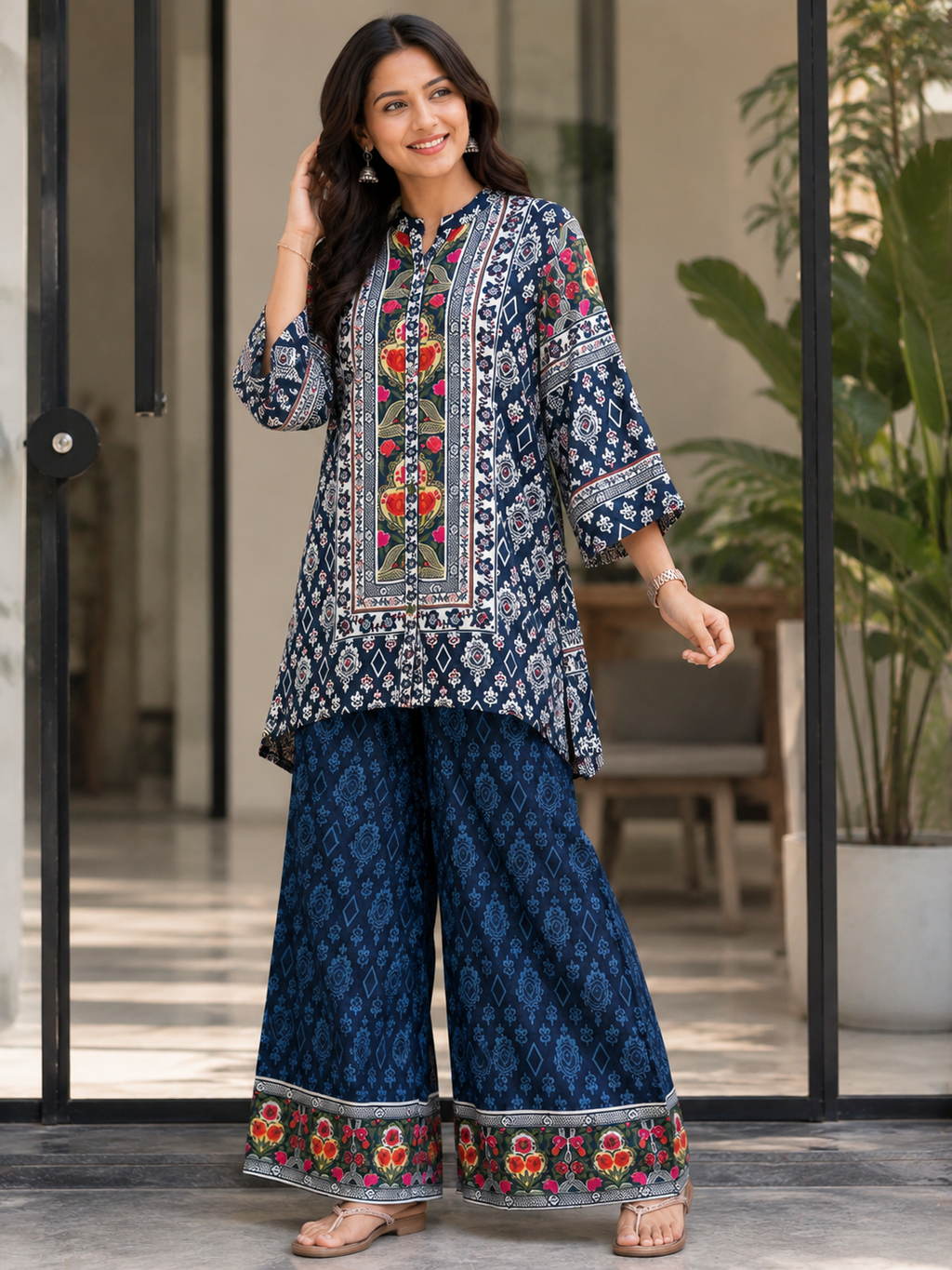 Navy Blue Floral Co-Ord Set for Women | Premium Printed Ethnic Wear Unity Designer