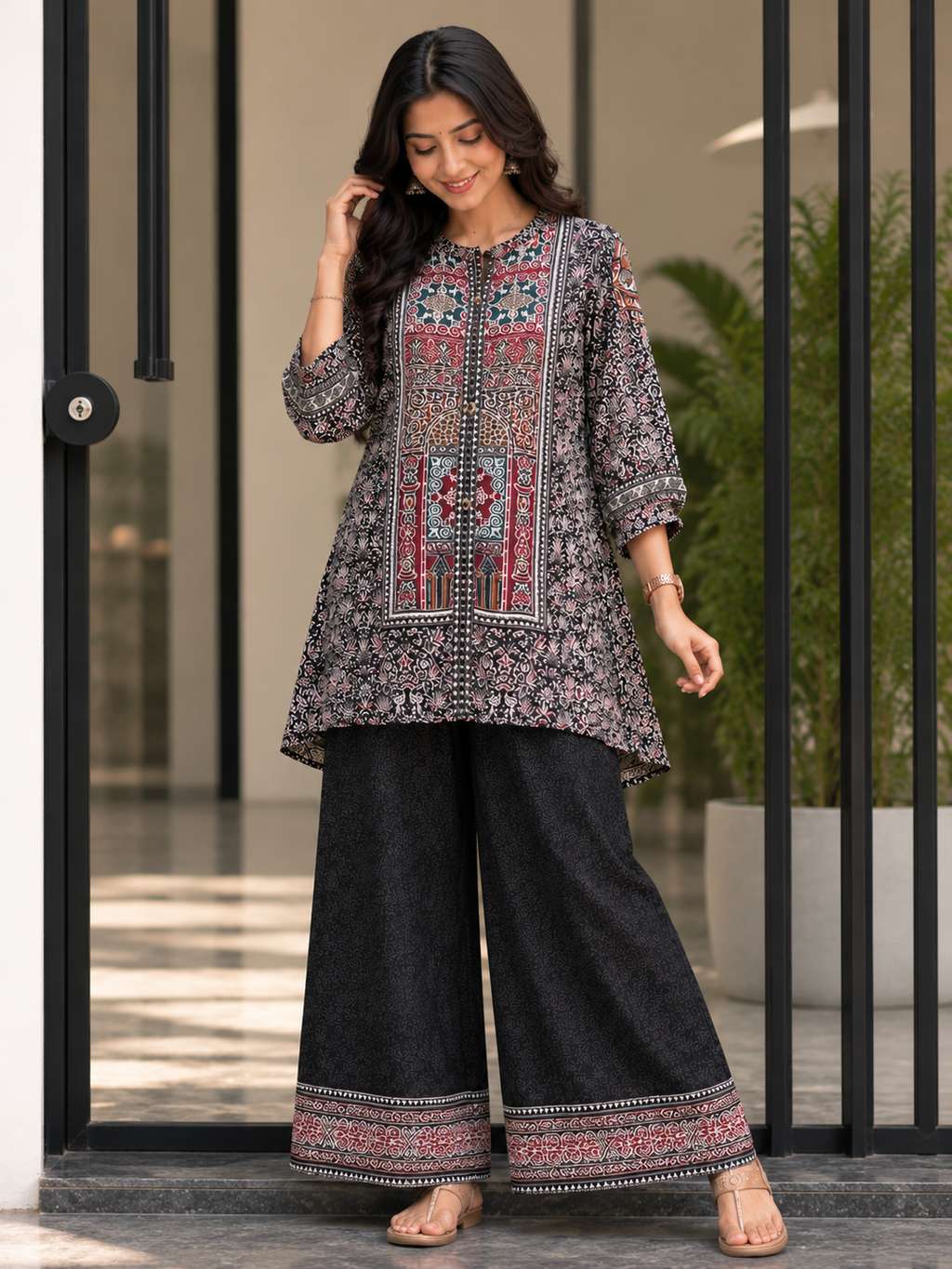 Black Designer Kurti Palazzo Co-Ord Set for Women | Premium Printed Ethnic Wear Unity Designer