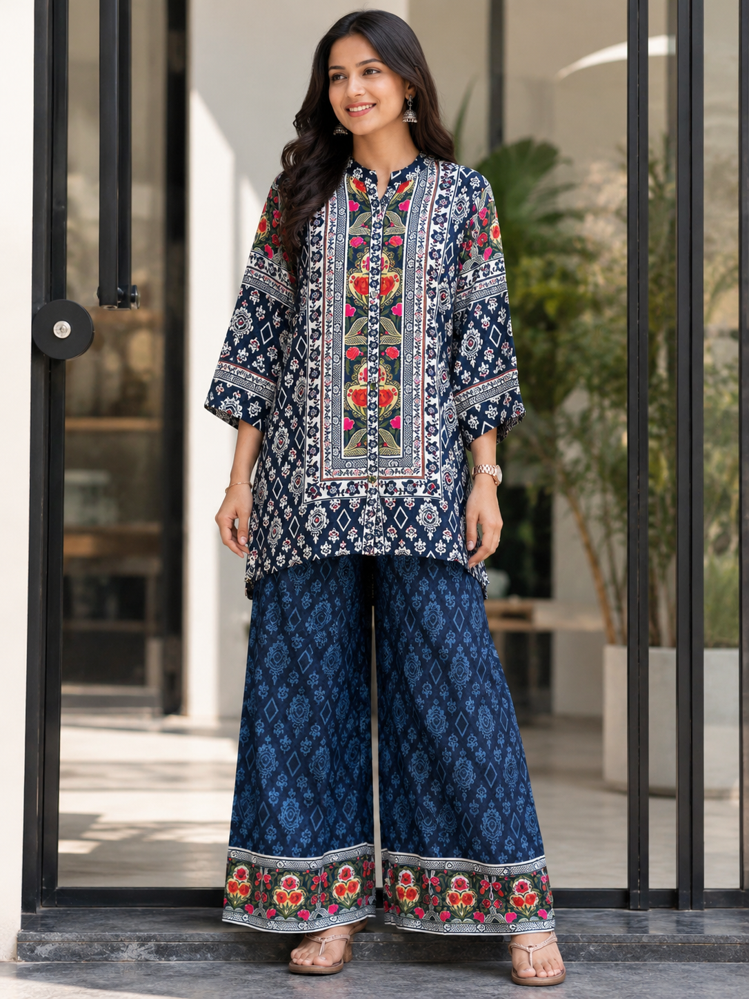 Navy Blue Printed Co-Ord Set for Women | Designer Ethnic Co-Ord Outfit Unity Designer
