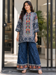 Navy Blue Pure Natural Crepe Printed Co-Ord Set for Women