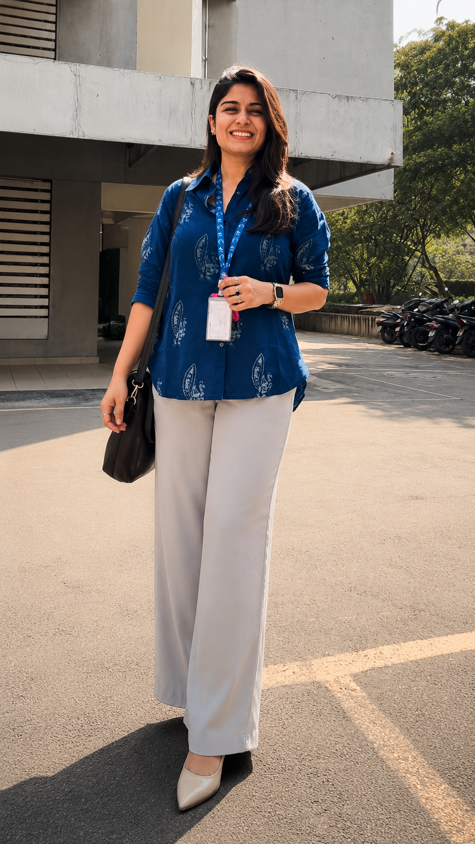 Navy Blue Rayon Printed Casual Shirt for Women | Office Wear Collared Shirt
