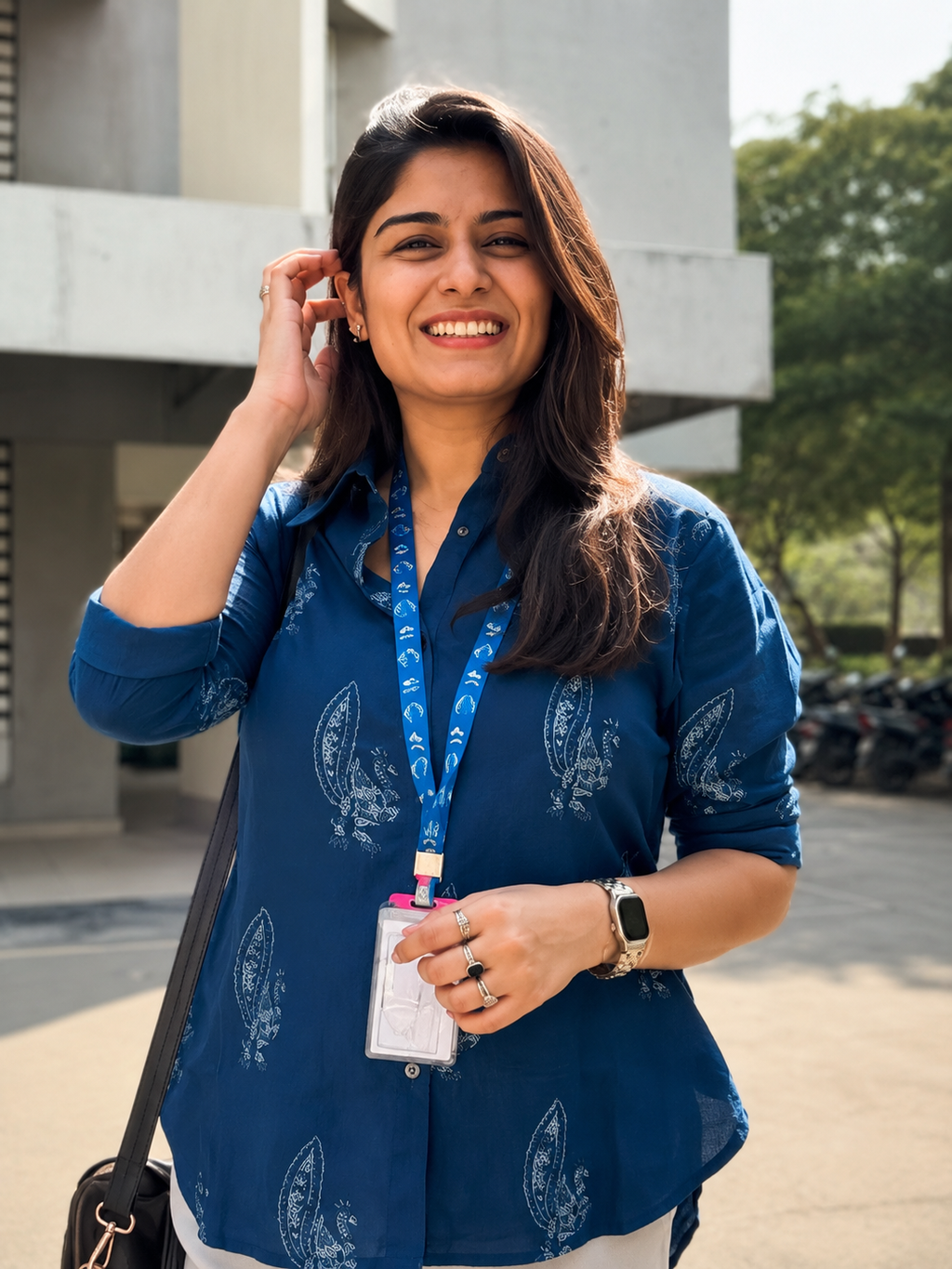 Navy Blue Rayon Printed Casual Shirt for Women | Office Wear Collared Shirt