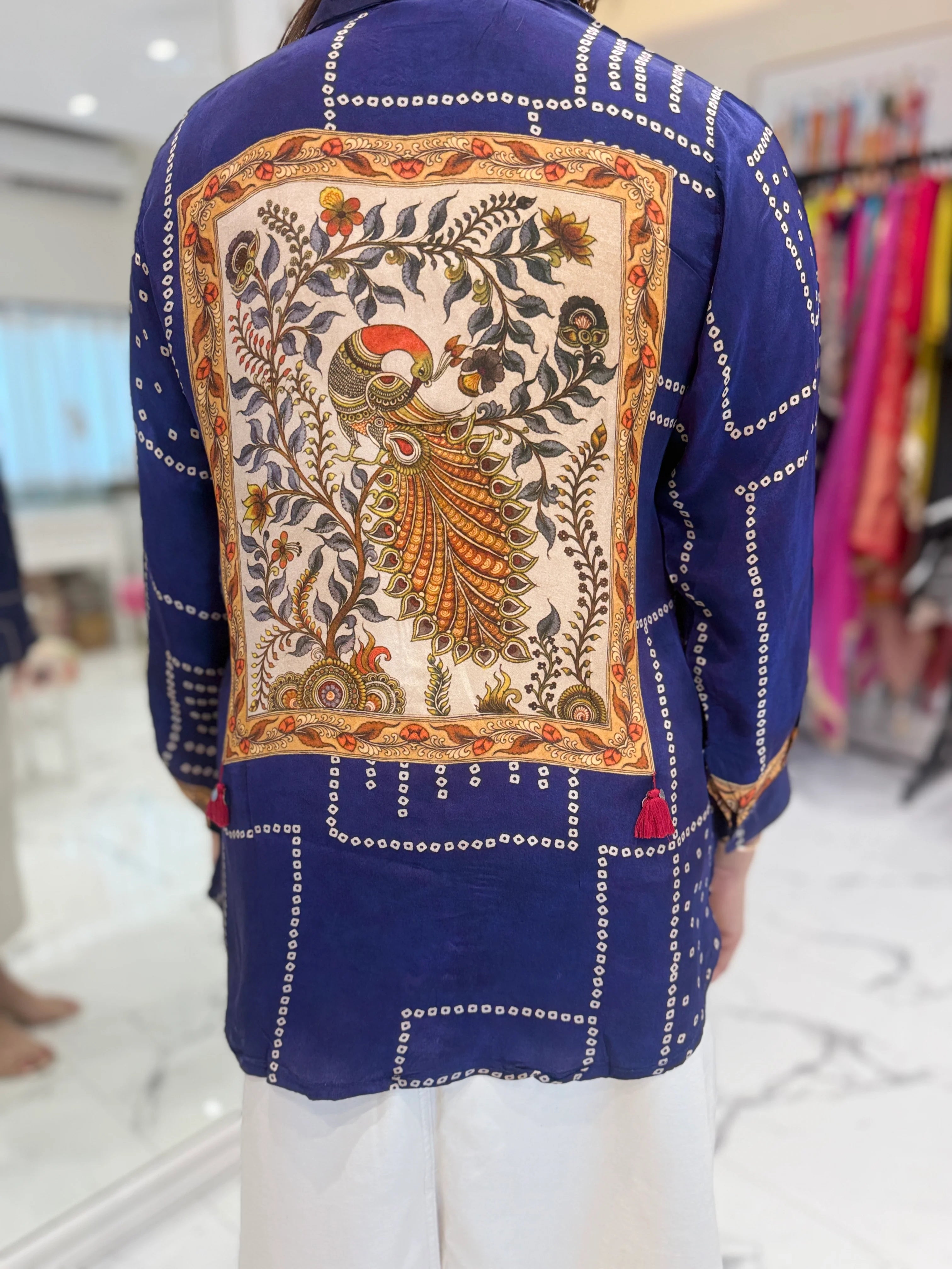 Women's Bandhej & Kalamkari Fusion Crepe Indo-Western Shirt