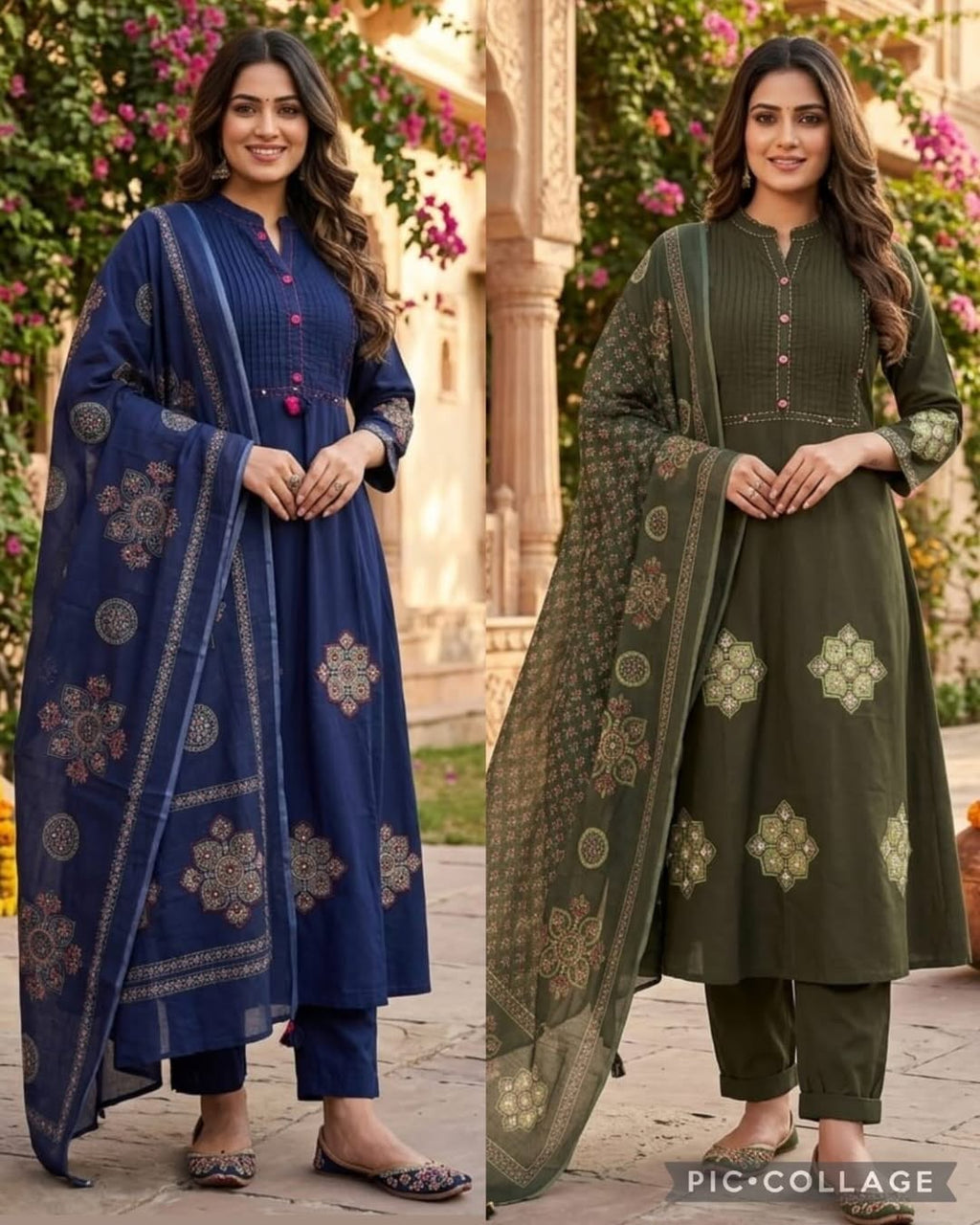 blue embroidered cotton suit set