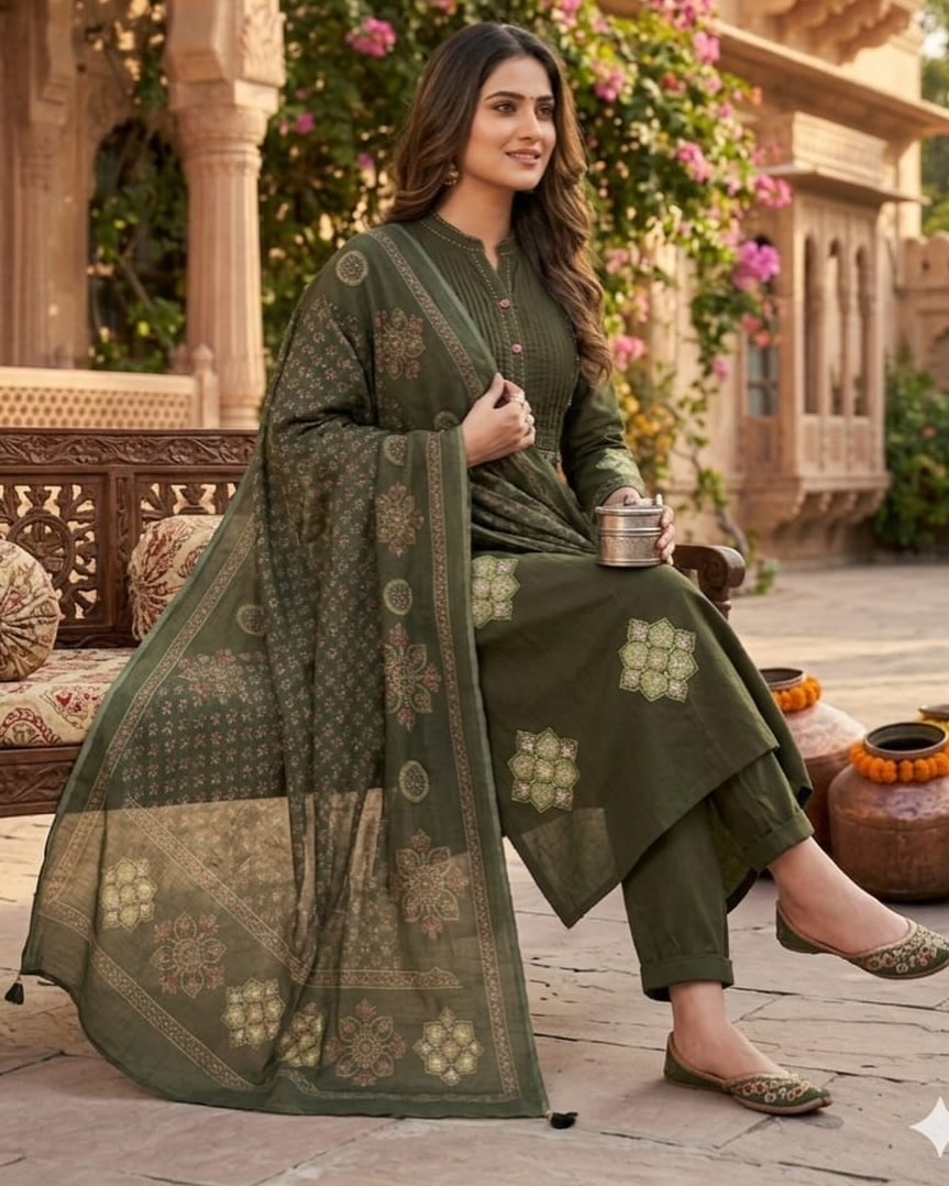 women cotton dupatta set