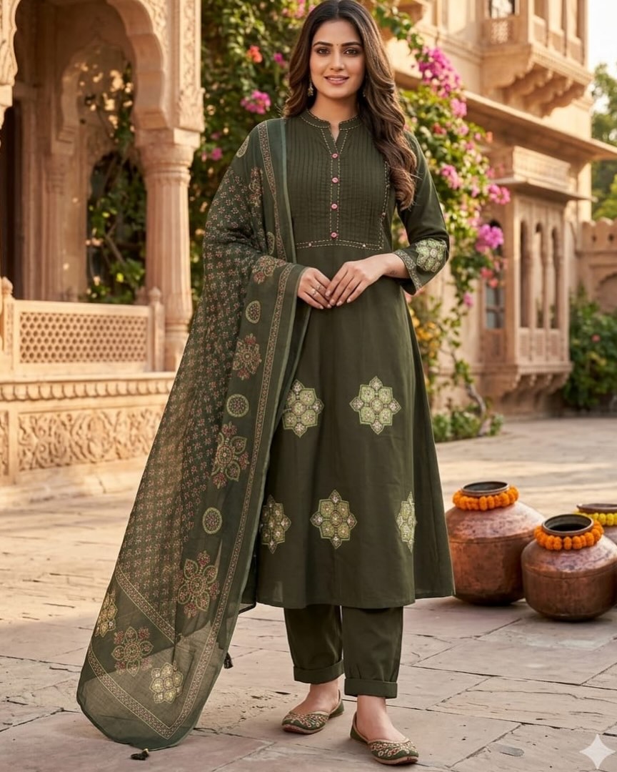 olive green ethnic kurta set