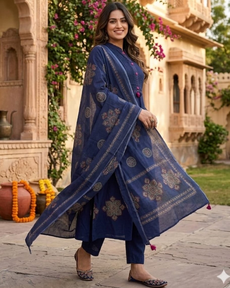 blue embroidery kurti design