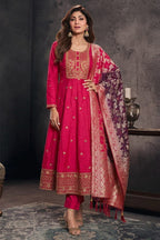 Banana Silk Anarkali Kurti Pant Dupatta Set for Women