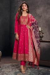 Banana Silk Anarkali Kurti Pant Dupatta Set for Women
