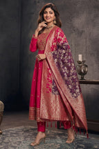 Banana Silk Anarkali Kurti Pant Dupatta Set for Women