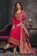 Banana Silk Anarkali Kurti Pant Dupatta Set for Women