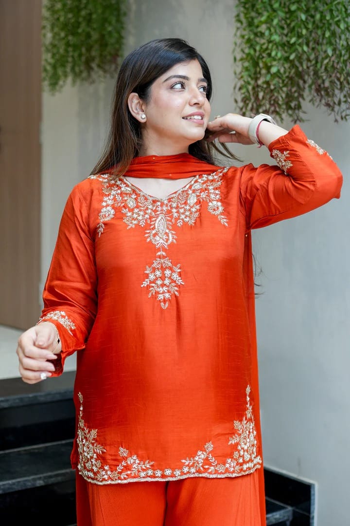 Designer Embroidered Kurti Sharara Set with Dupatta for Women