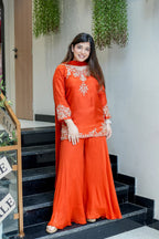 Designer Embroidered Kurti Sharara Set with Dupatta for Women