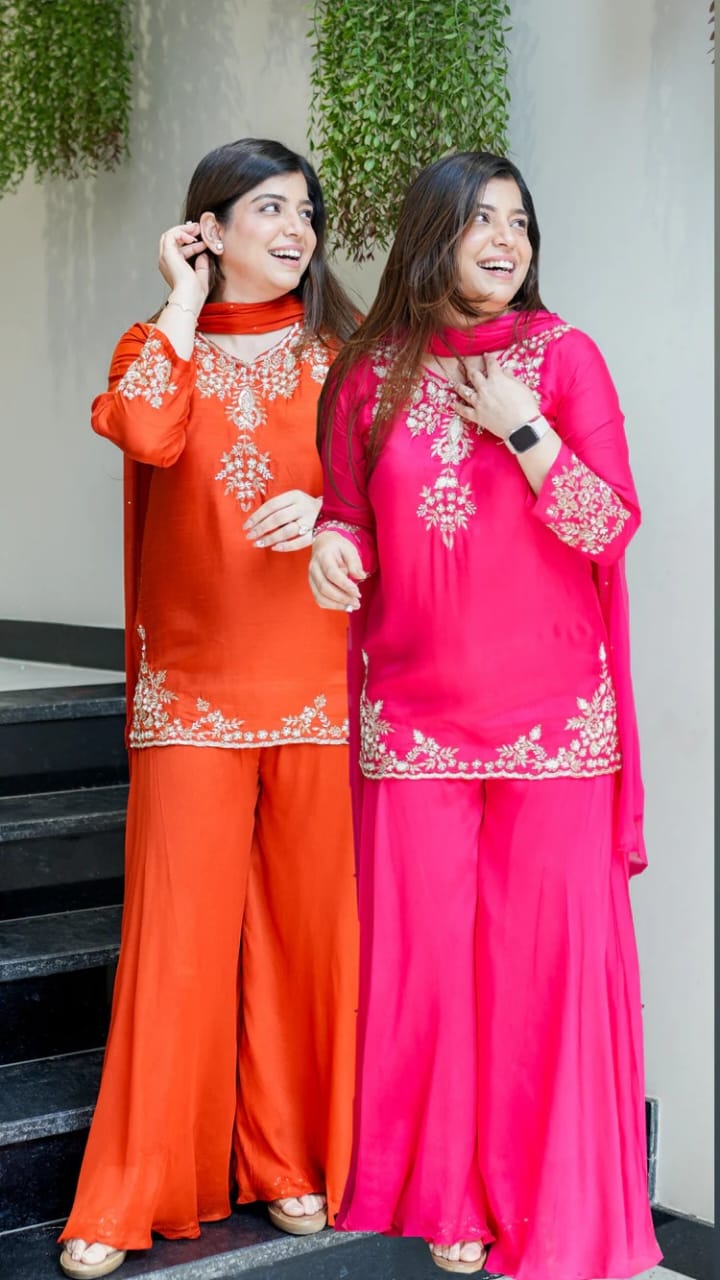 Designer Embroidered Kurti Sharara Set with Dupatta for Women