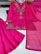 Designer Embroidered Kurti Sharara Set with Dupatta for Women