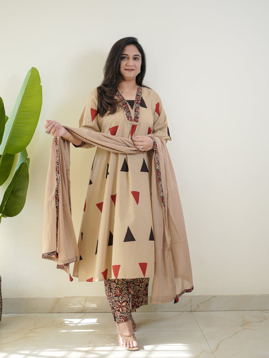 Kalamkari Pure Cotton Kurti Pant Dupatta Set for Women