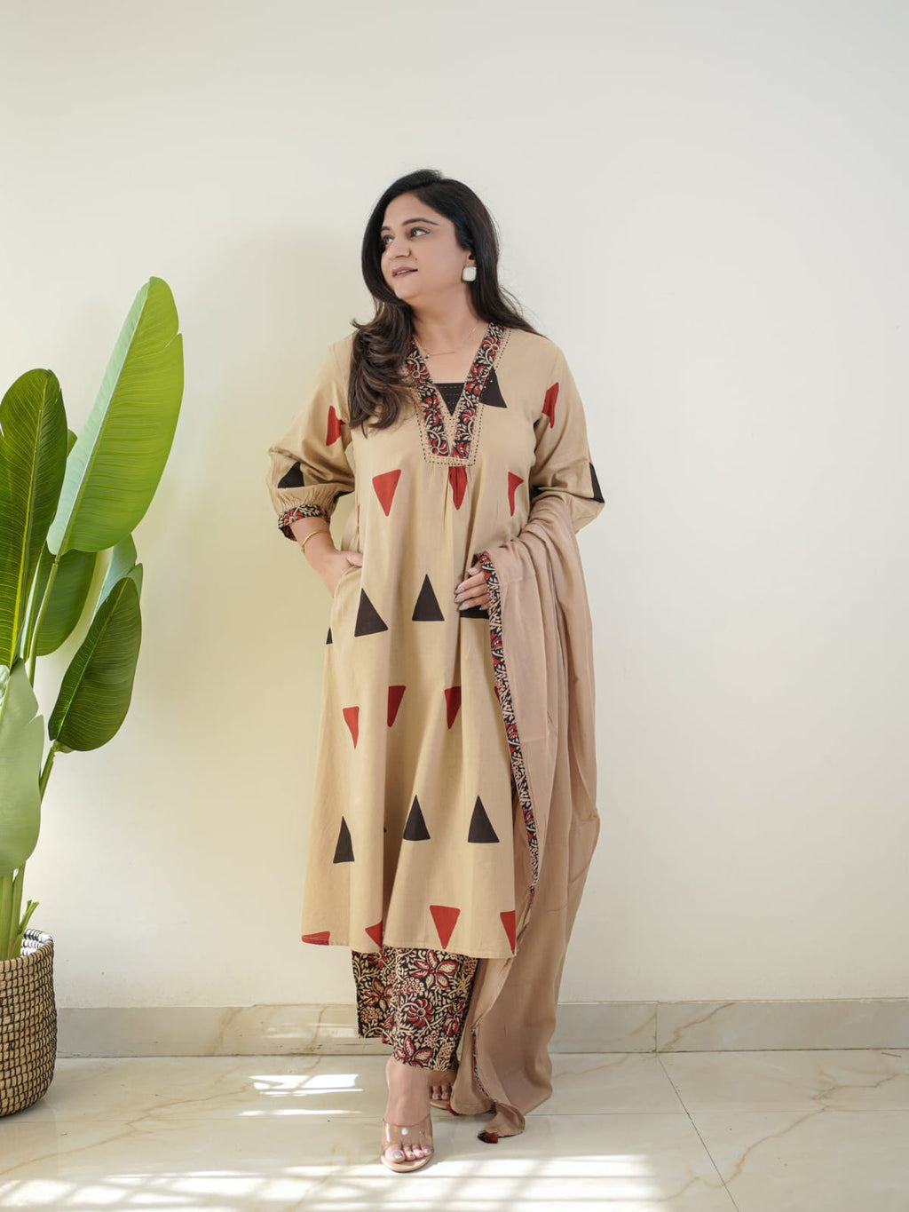 Kalamkari Pure Cotton Kurti Pant Dupatta Set for Women
