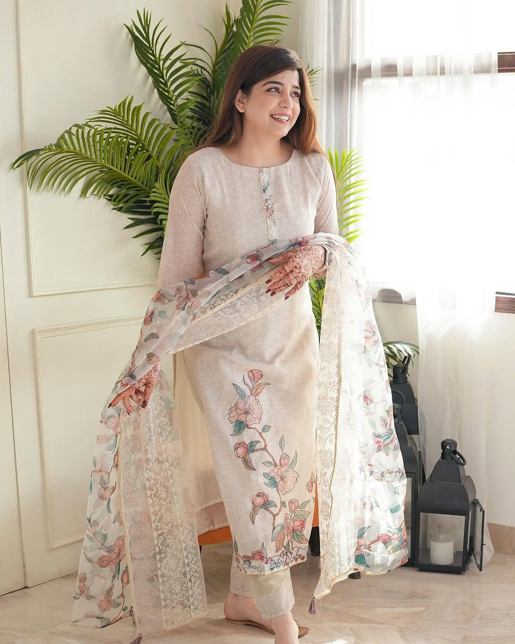 Beige Designer Floral Kurti Set for Women | Elegant Ethnic Outfit Unity Designer
