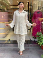 Premium Chanderi Silk Embroidered Co-Ord Set for Women