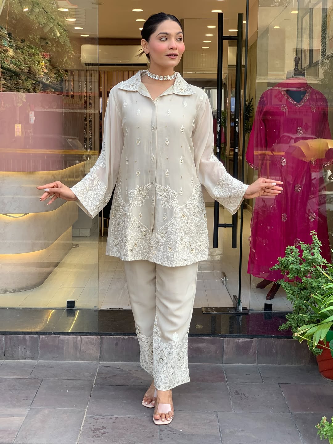 Premium Chanderi Silk Embroidered Co-Ord Set for Women
