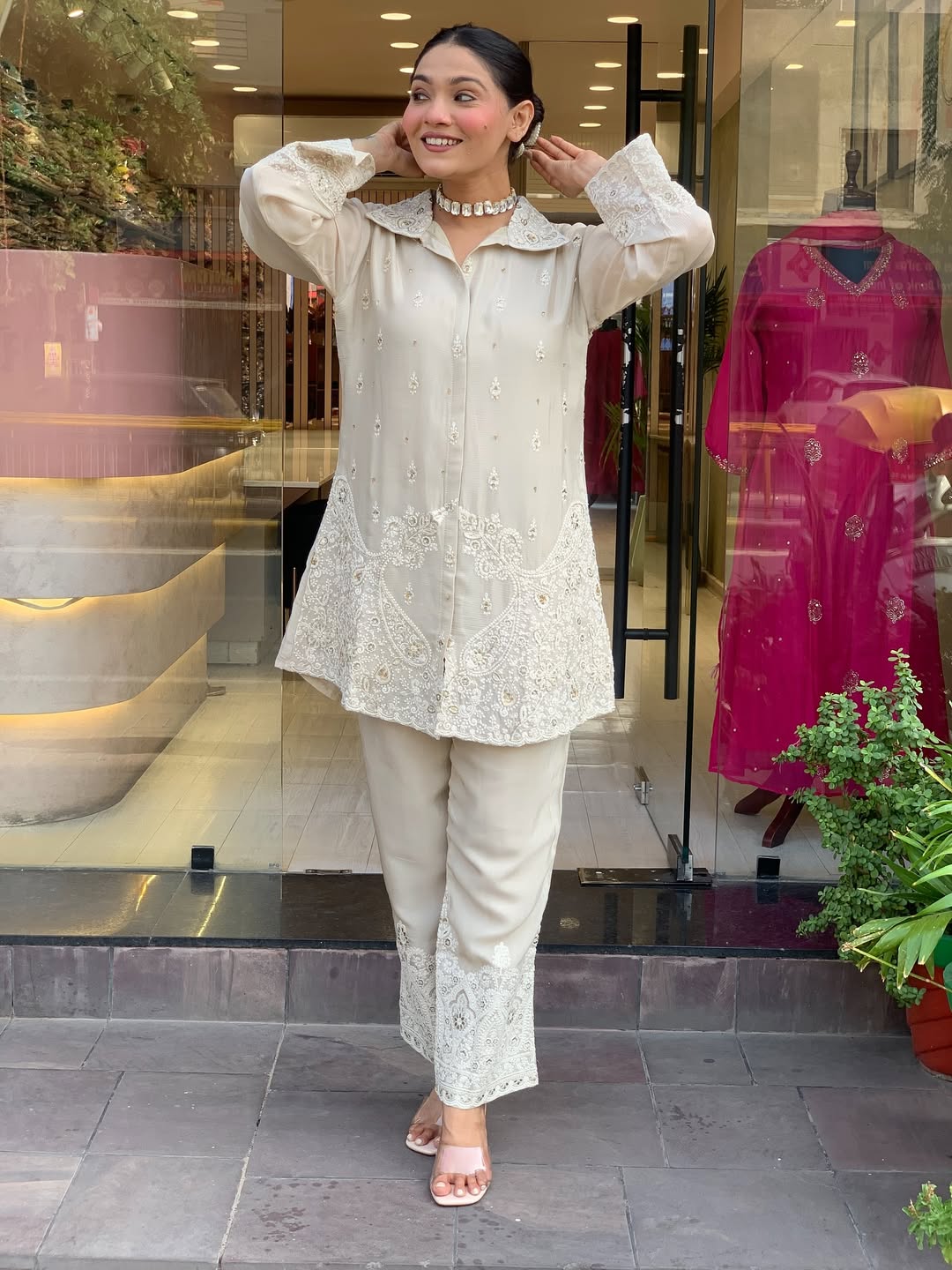Premium Chanderi Silk Embroidered Co-Ord Set for Women