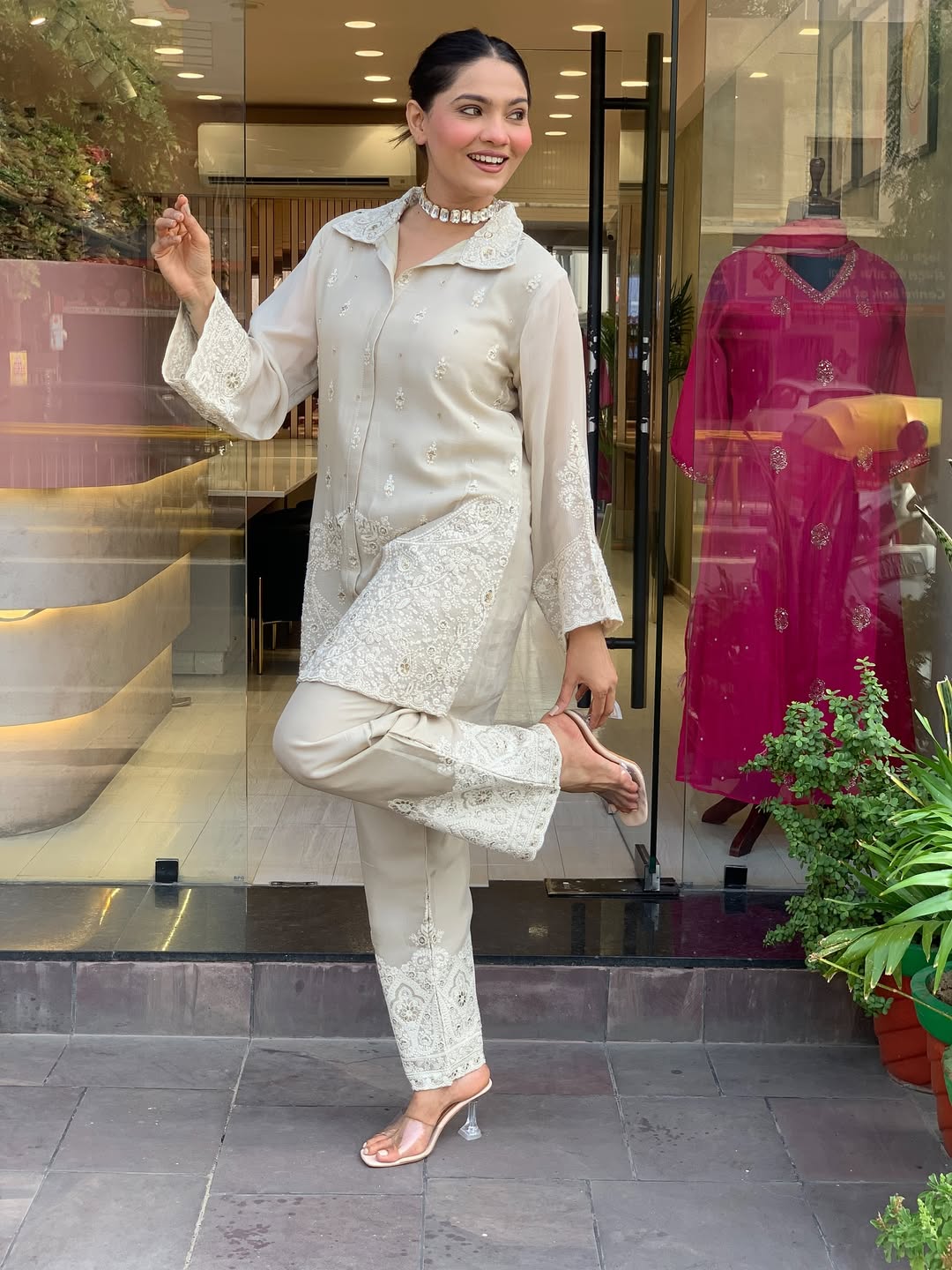Premium Chanderi Silk Embroidered Co-Ord Set for Women
