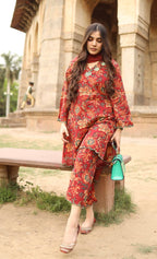 Pure Cotton 60x60 Printed Suit Set for Women | Embroidery Neck Kurti Pant Dupatta Set