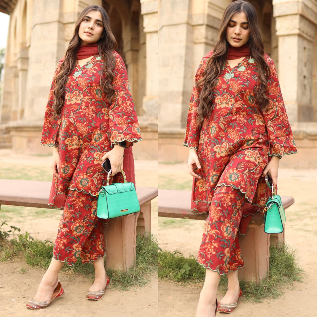 Pure Cotton 60x60 Printed Suit Set for Women | Embroidery Neck Kurti Pant Dupatta Set