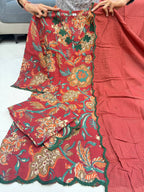 Pure Cotton 60x60 Printed Suit Set for Women | Embroidery Neck Kurti Pant Dupatta Set