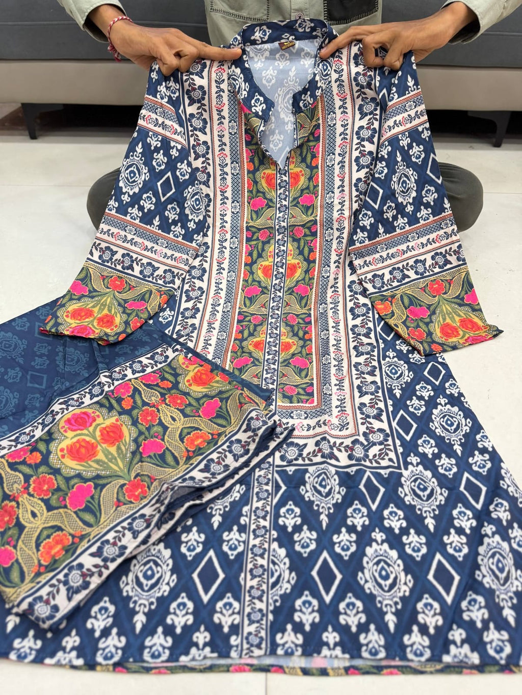 Navy Blue Designer Kurti Palazzo Co-Ord Set for Women | Traditional Printed Outfit Unity Designer