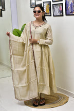 Premium Mul Chanderi Anarkali Suit Set for Women | Embroidered Kurta Pant Dupatta Set
