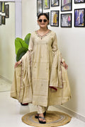 Premium Mul Chanderi Anarkali Suit Set for Women | Embroidered Kurta Pant Dupatta Set