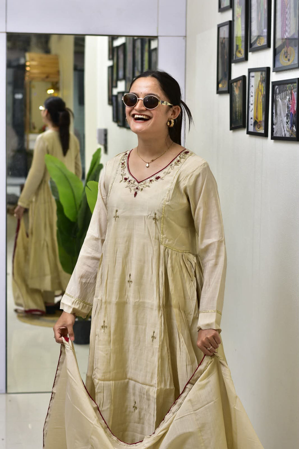 Premium Mul Chanderi Anarkali Suit Set for Women | Embroidered Kurta Pant Dupatta Set