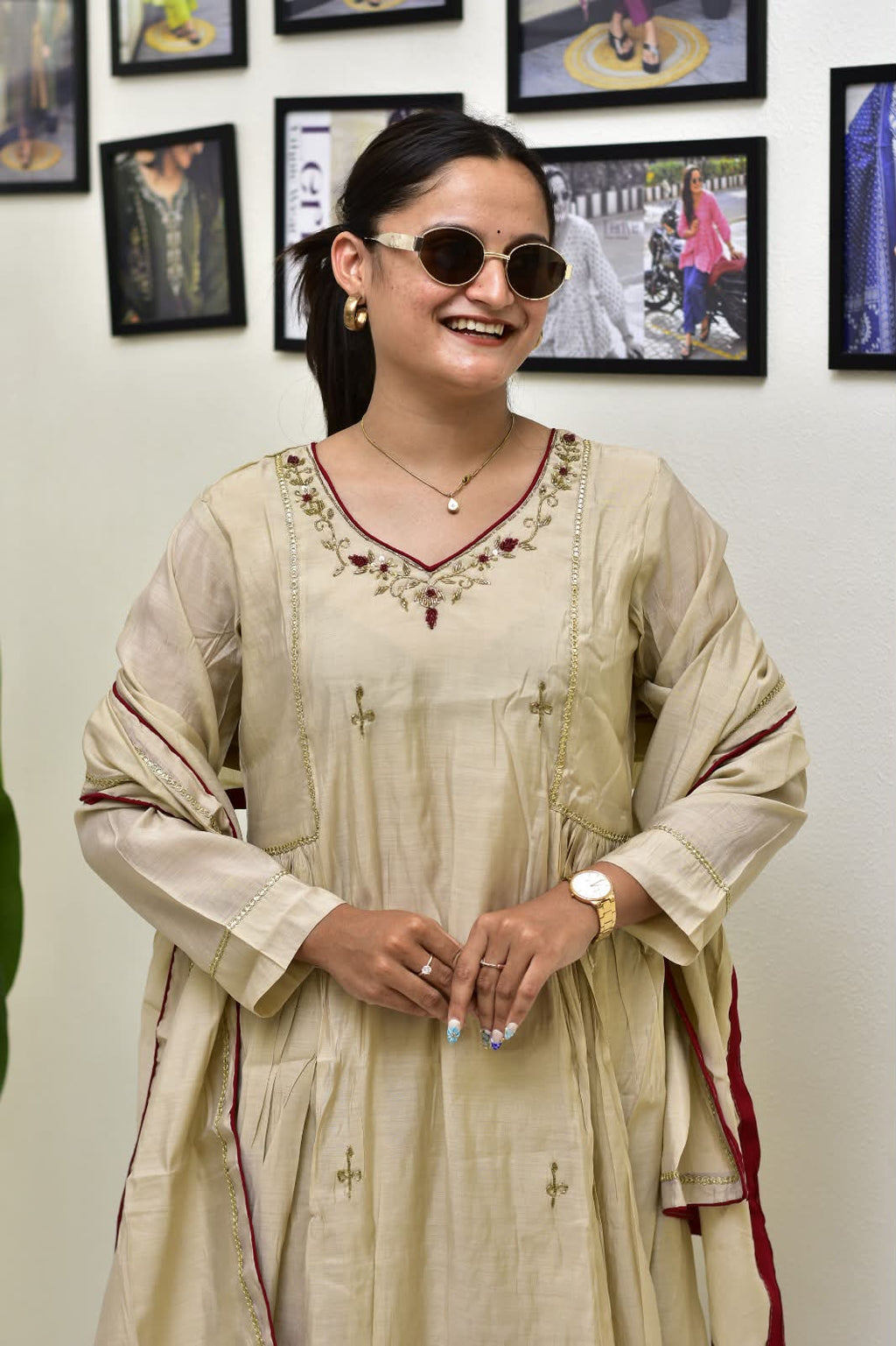 Premium Mul Chanderi Anarkali Suit Set for Women | Embroidered Kurta Pant Dupatta Set