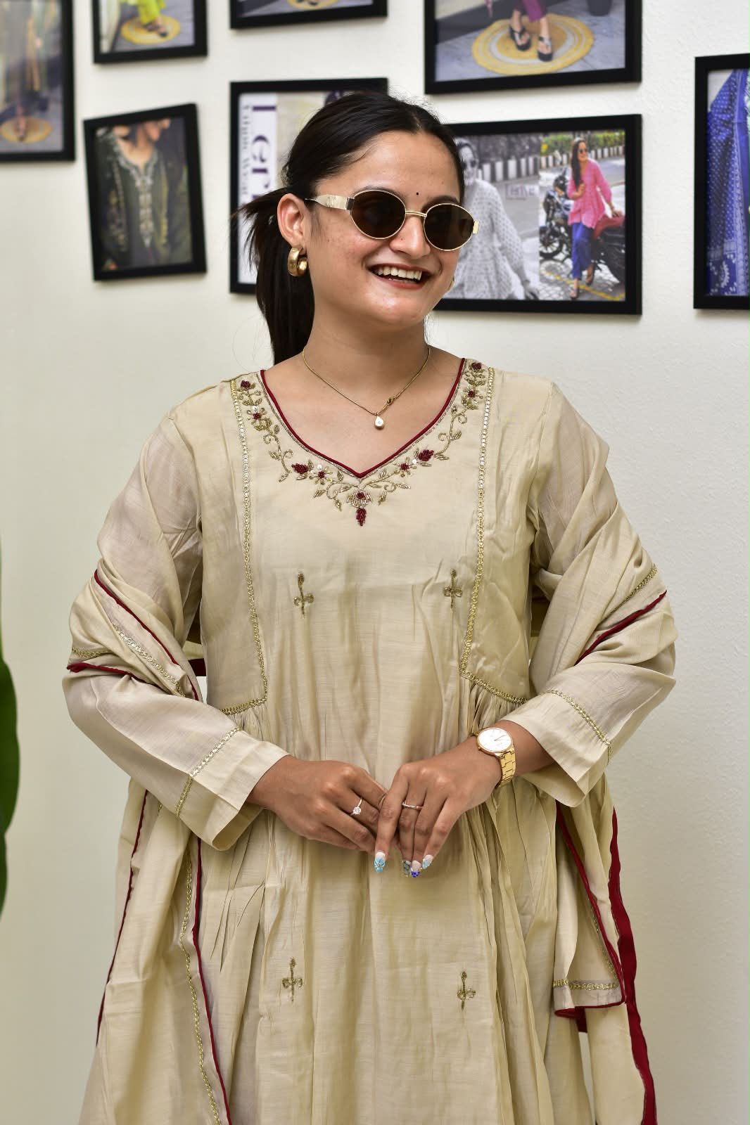 Premium Mul Chanderi Anarkali Suit Set for Women | Embroidered Kurta Pant Dupatta Set