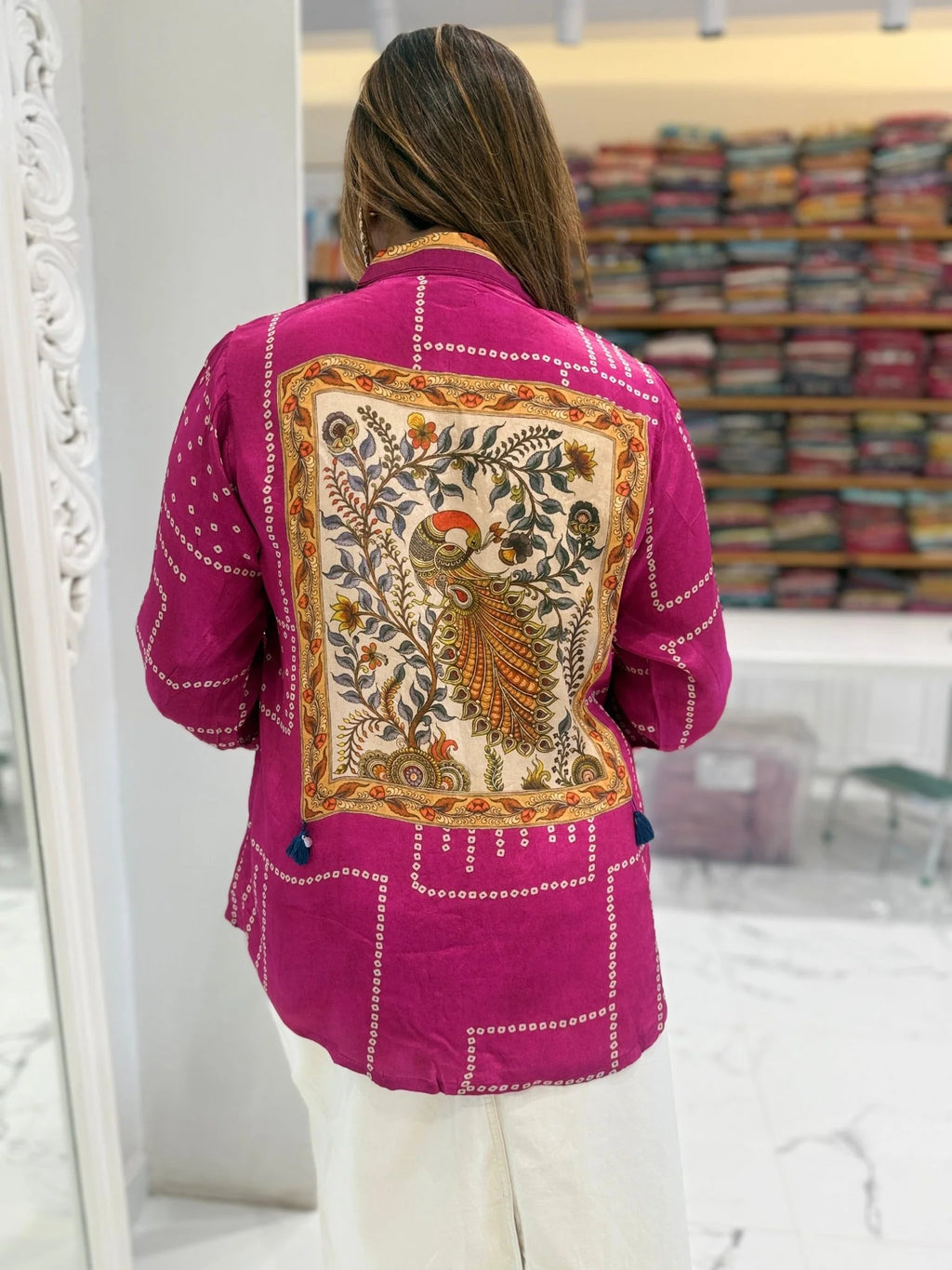 Women's Bandhej & Kalamkari Fusion Crepe Indo-Western Shirt