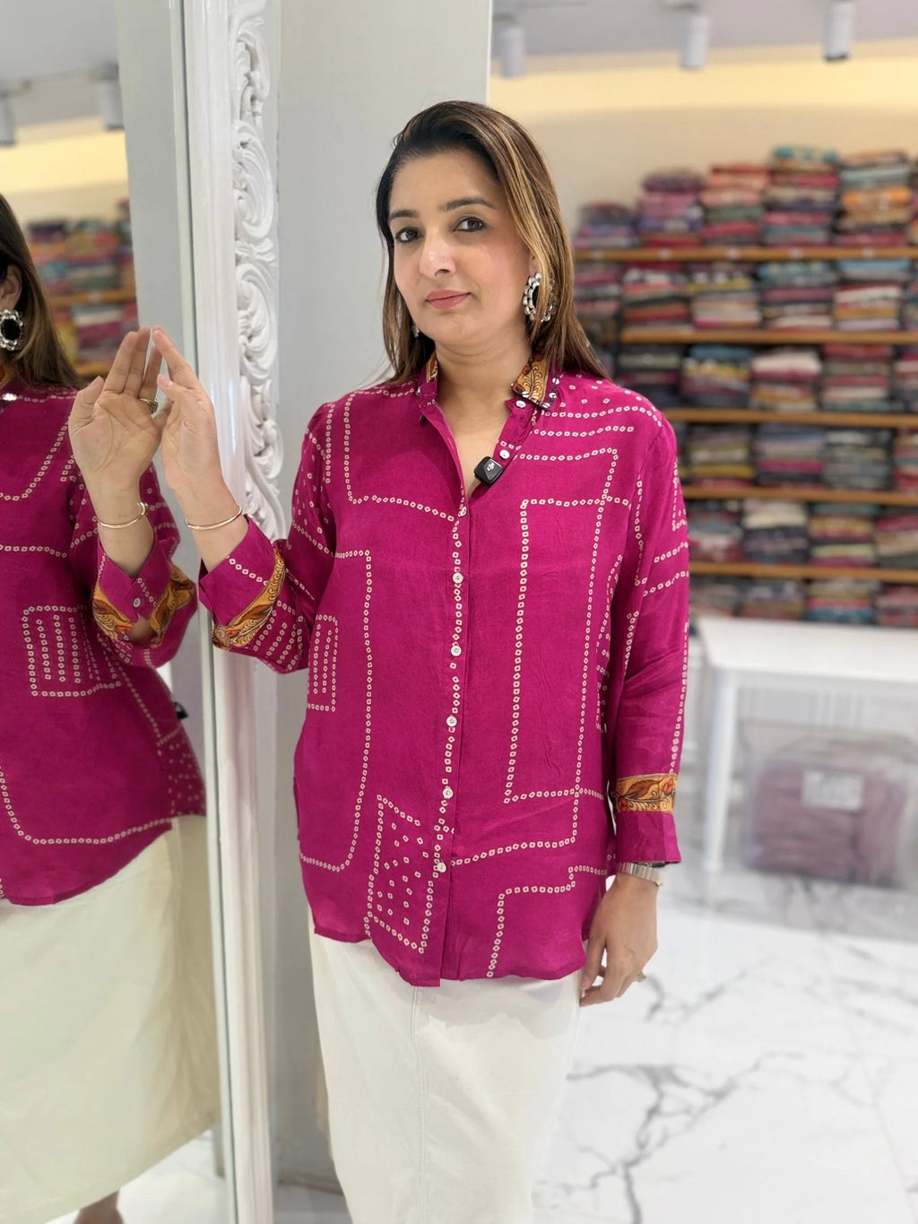 Women's Bandhej & Kalamkari Fusion Crepe Indo-Western Shirt