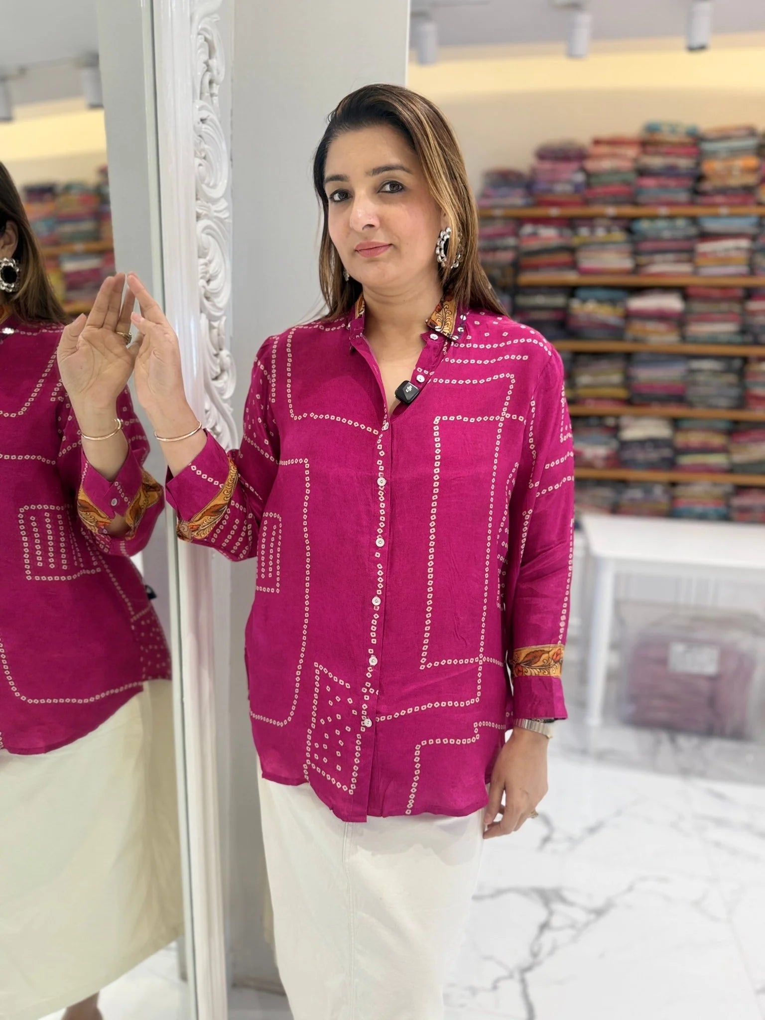Women's Bandhej & Kalamkari Fusion Crepe Indo-Western Shirt