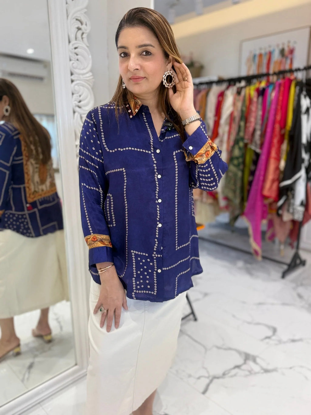 Women's Bandhej & Kalamkari Fusion Crepe Indo-Western Shirt