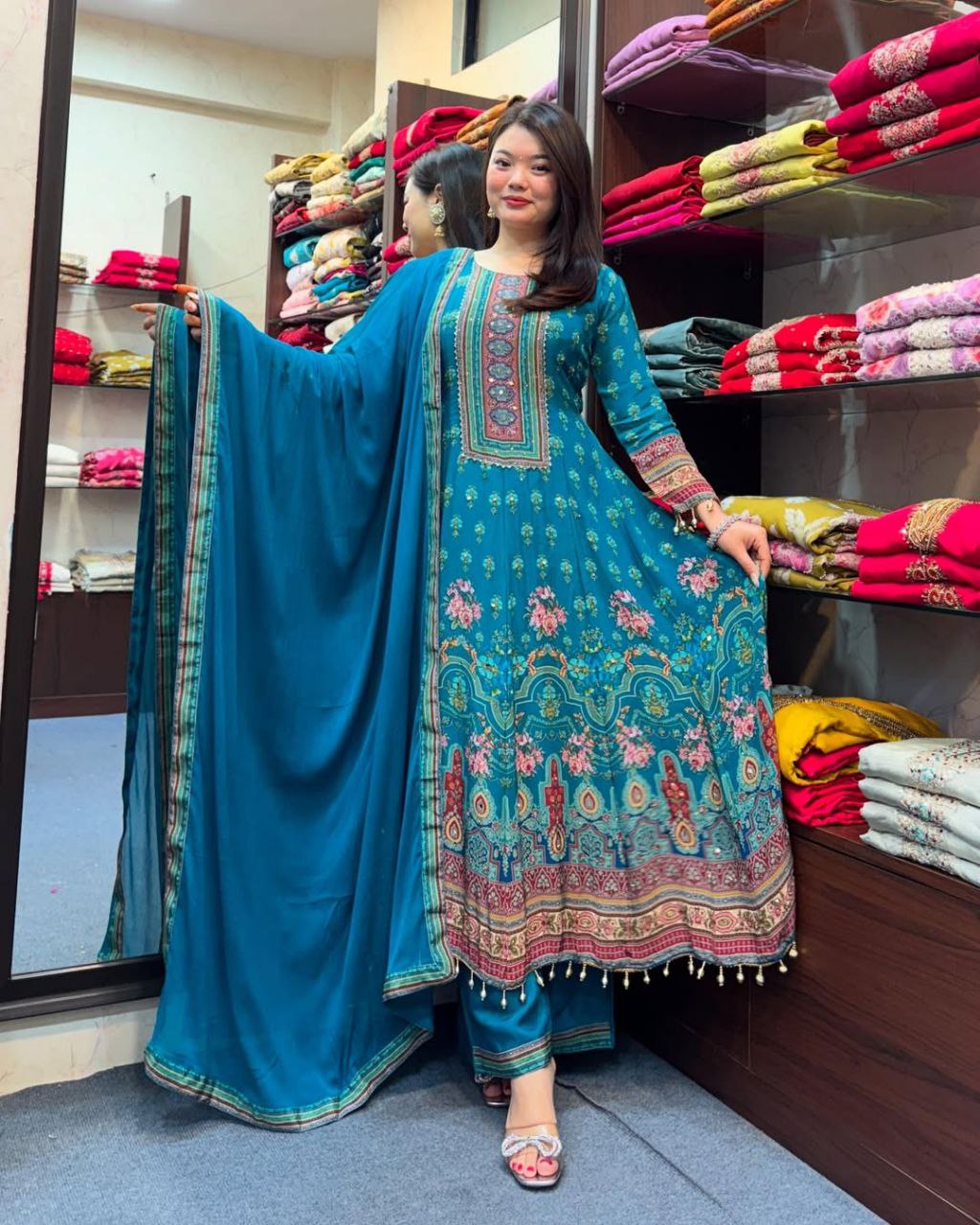 Teal Blue Designer Anarkali Kurti Set for Women with Dupatta | Festive Ethnic Wear Unity Designer