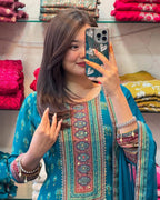 Teal Blue Floral Anarkali Kurti Set for Women | Designer Ethnic Outfit Unity Designer