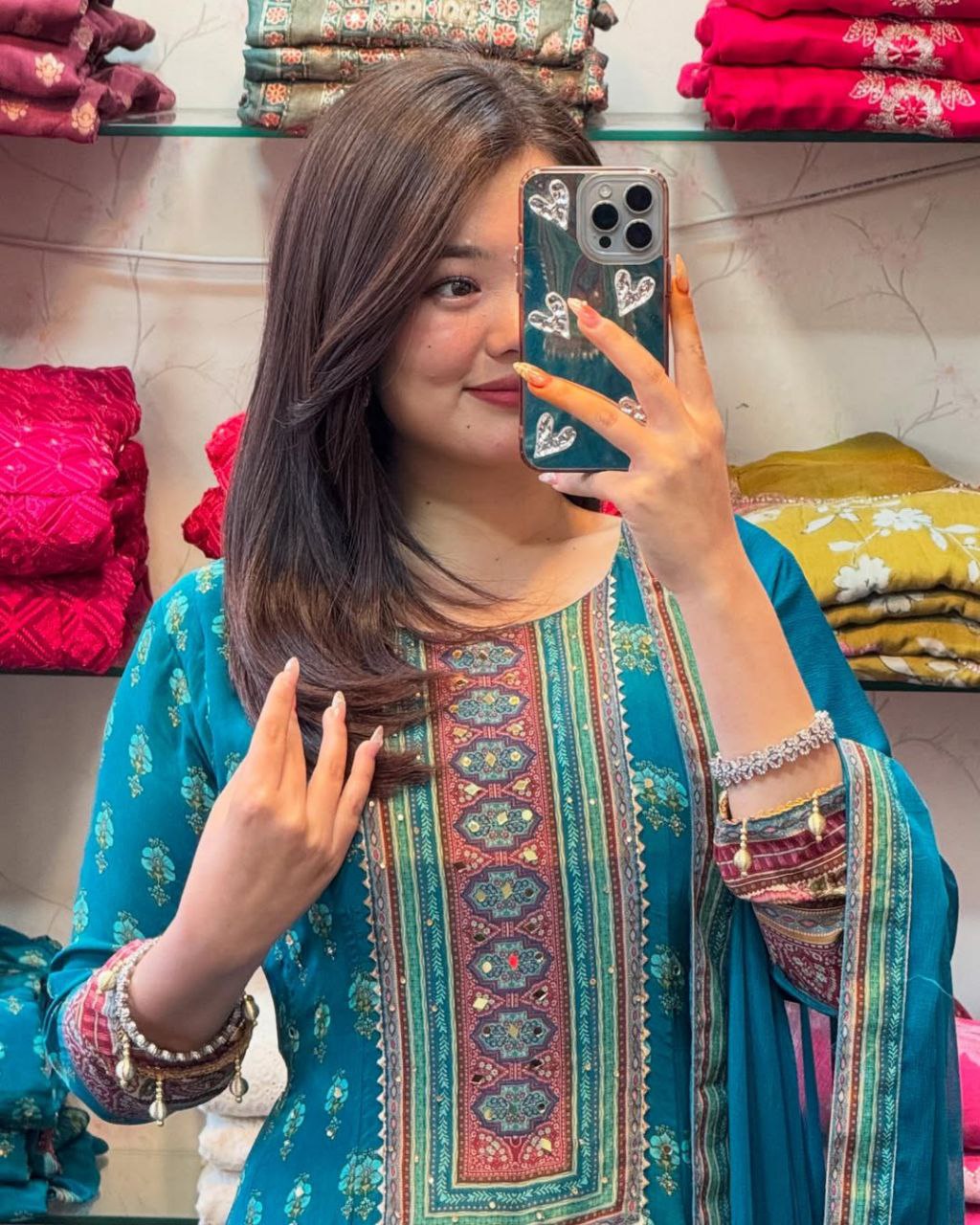 Teal Blue Floral Anarkali Kurti Set for Women | Designer Ethnic Outfit Unity Designer