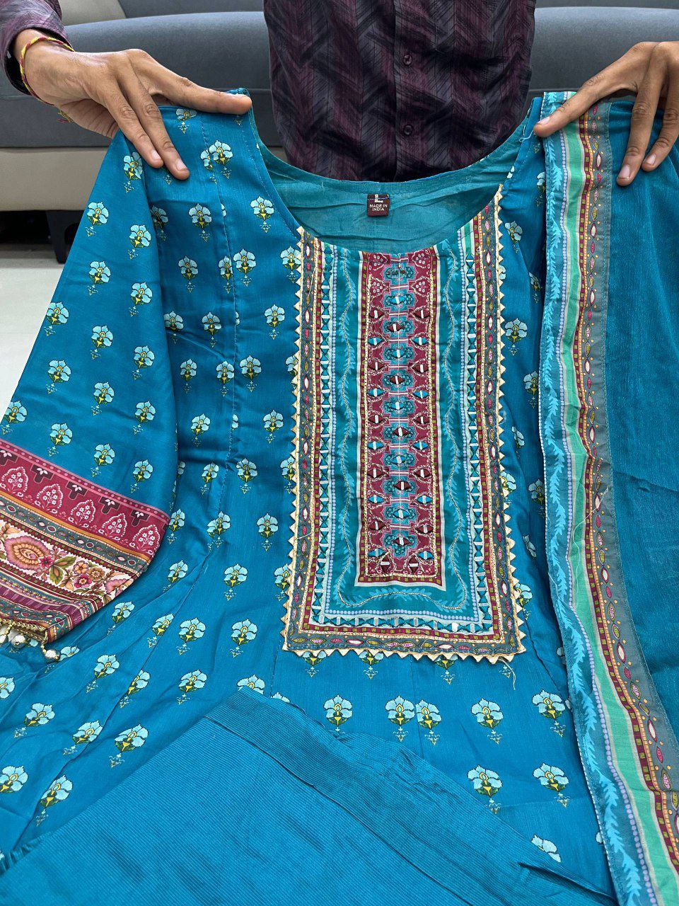 Teal Blue Floral Ethnic Anarkali Kurti for Women | Festive Wear Unity Designer