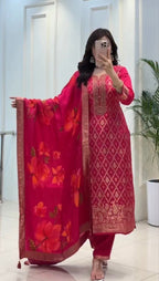 Banarasi Silk Kurti Pant Dupatta Set for Women – Festive Wear Ethnic Suit Set